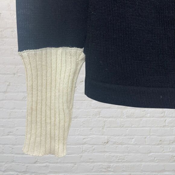 Sisters Vintage 80s Turtleneck Sweater M Black Ivory Colorblock Hong Kong - Picture 8 of 11